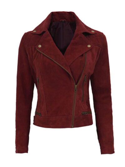 Women’s Maroon Classic Biker Suede Jacket