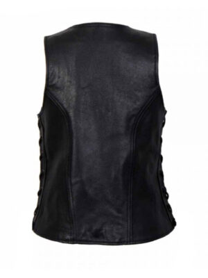 Women's Side Lace Zip Up Leather Vest