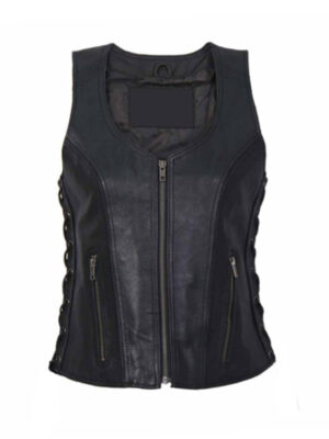 Women's Side Lace Zip Up Leather Vest