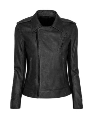 Women's Lapel Collar Black Leather Jacket