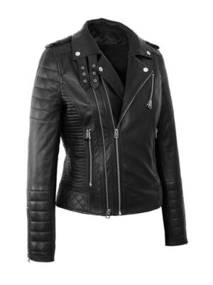 Women's Black Motorcycle Leather Jacket