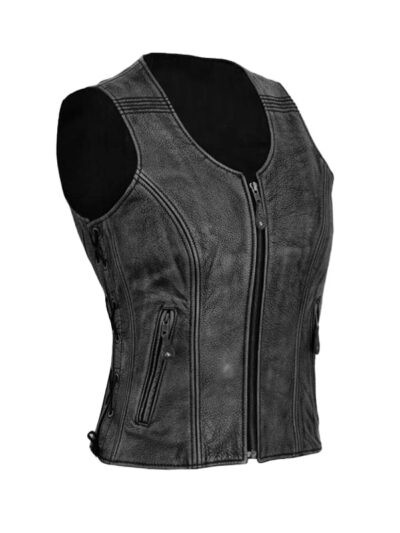 Women's Distress Grey Premium Leather Vest