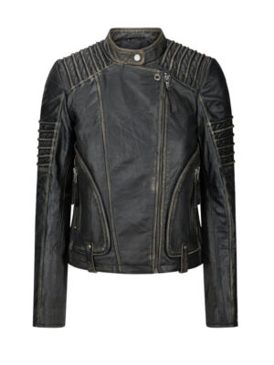 Women's Black Cafe Racer Biker Jacket