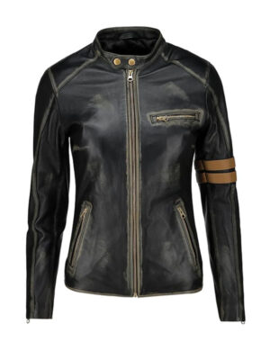 Women's Distress Biker Leather Jacket