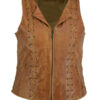 Women's Zipper Brown Laced Leather Vest