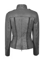 Women's Grey Leather Biker Jacket