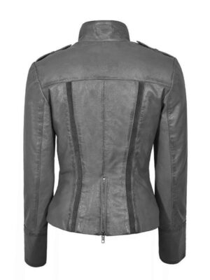 Women's Grey Leather Biker Jacket