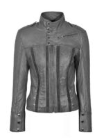 Women's Grey Leather Biker Jacket