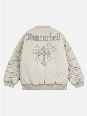 Unisex Cross Patch Embroidery Bomber Jacket