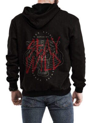 Men's Tiger Printed Black Fleece Hoodie