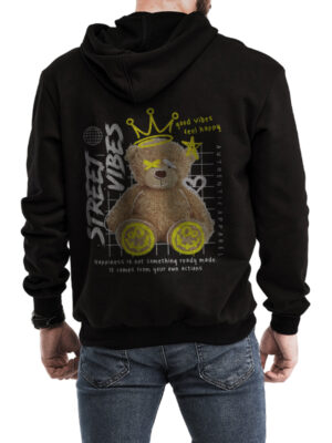 Men's Teddy Printed Black Pullover Hoodie