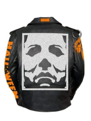 Halloween Printed Black Motorcycle Leather Jacket