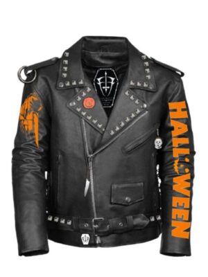 Halloween Printed Black Motorcycle Leather Jacket