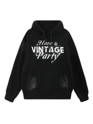 Unisex Vintage Party Black Fleece Hoodie