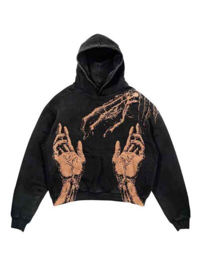 Short Body Hand Print Pullover Hoodie