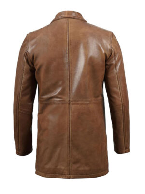 Men's 3/4 Length Brown Leather Coat