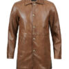 Men's 3/4 Length Brown Leather Coat