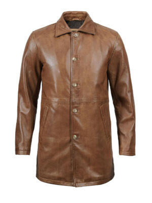 Men's 3/4 Length Brown Leather Coat