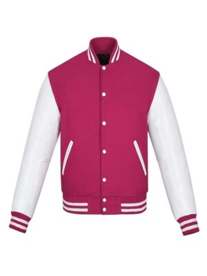 Men's Pink And White Varsity Jacket