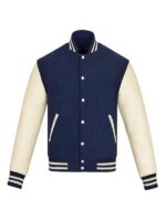 Men's White And Blue Varsity Jacket