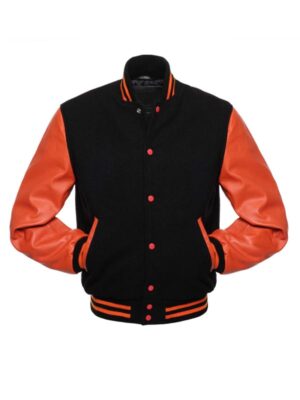 Men's Black And Orange Varsity Jacket