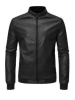 Men's Slim Fit Black Bomber Faux Jacket