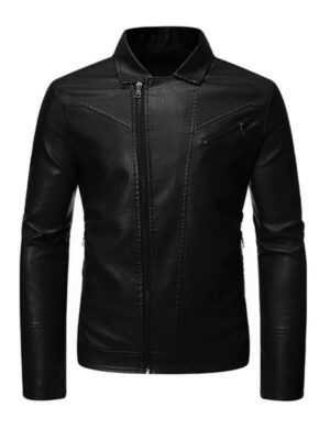 Men's Black Biker Faux Jacket