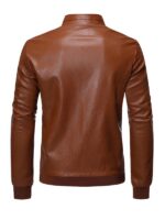 Men's Slim Fit Brown Bomber Faux Jacket