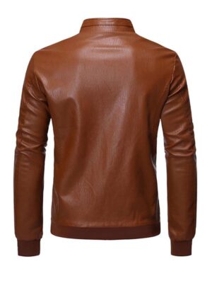 Men's Slim Fit Brown Bomber Faux Jacket