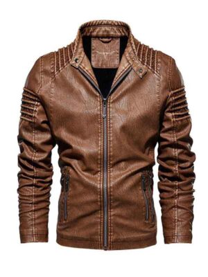 Men's Brown Bomber Faux Leather Jacket