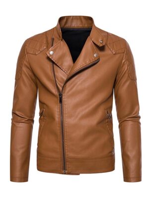 Men's Slim Fit Brown Faux Jacket