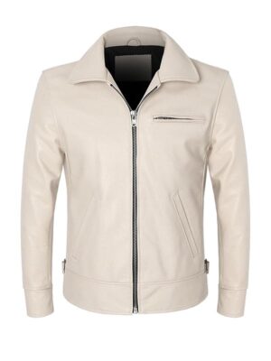 Men's White Faux Biker Jacket