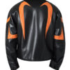 Men's Black And Orange Race Leather Jacket