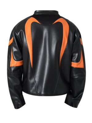 Men's Black And Orange Race Leather Jacket