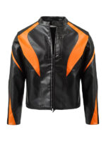 Men's Black And Orange Race Leather Jacket