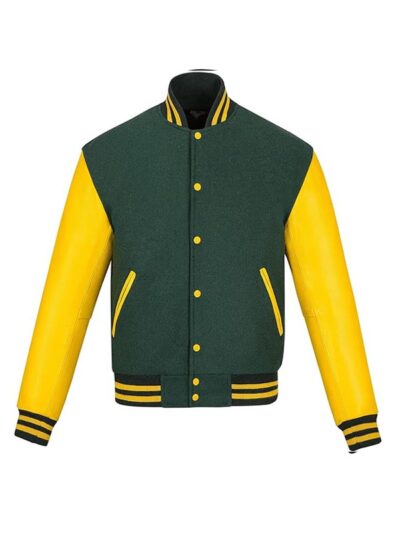 Men's Dark Green And White Varsity Jacket