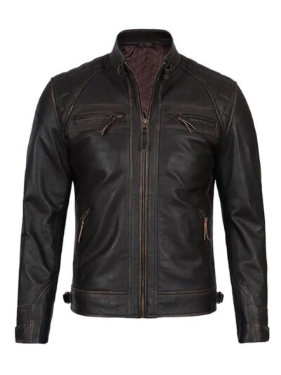 Men's Distress Brown Biker Jacket