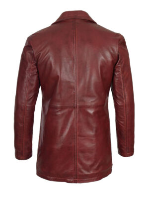 Men's 3/4 Length Maroon Leather Coat