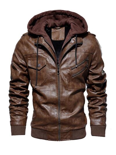 Men's Brown Flavor Hooded Leather Jacket