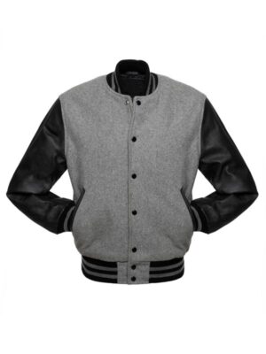 Men's Grey And Black Varsity Jacket