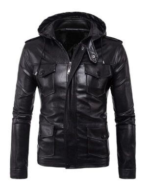 Men's Removable Hood Black Faux Jacket