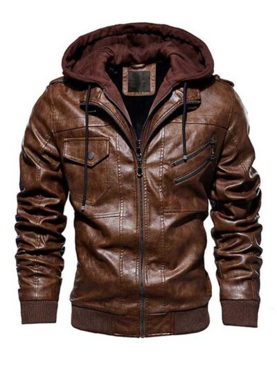 Men's Brown Bomber Biker Faux Jacket