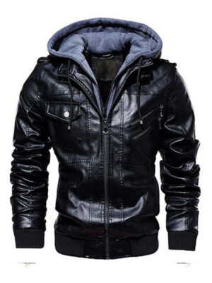 Men's Black Bomber Biker Faux Jacket