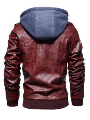 Men's Maroon Bomber Biker Faux Jacket