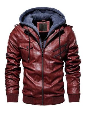 Men's Maroon Bomber Biker Faux Jacket