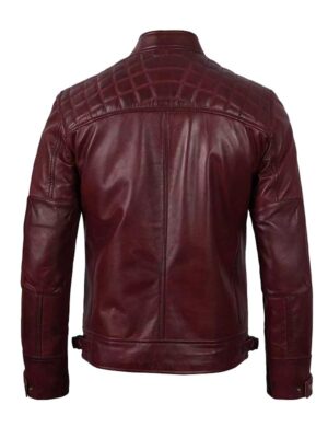 Men's Maroon Cafe Racer Biker Jacket