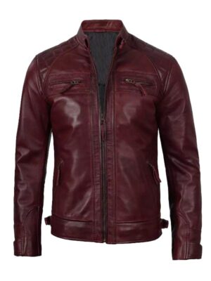 Men's Maroon Cafe Racer Biker Jacket