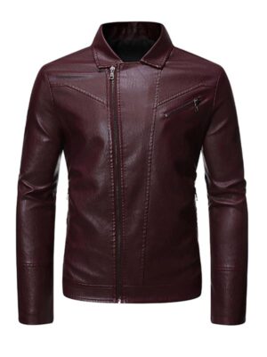 Men's Maroon Biker Faux Jacket