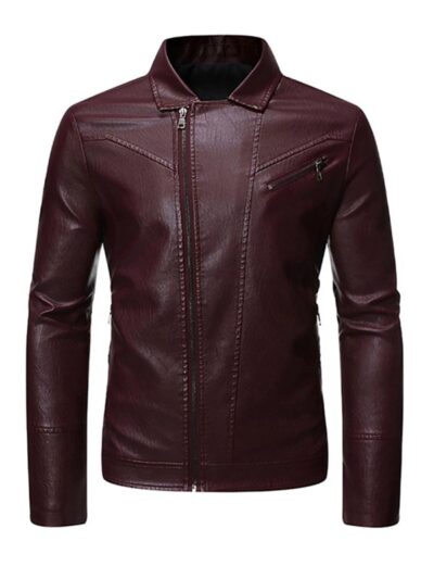 Men's Maroon Biker Faux Jacket