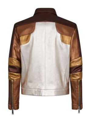 Men's White And Brown Fashion Leather Jacket